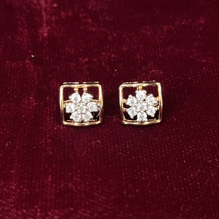 Square Shape Floral Gold Stud