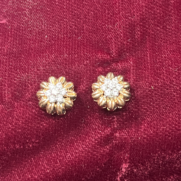 Bulged Floral Gold Earrings